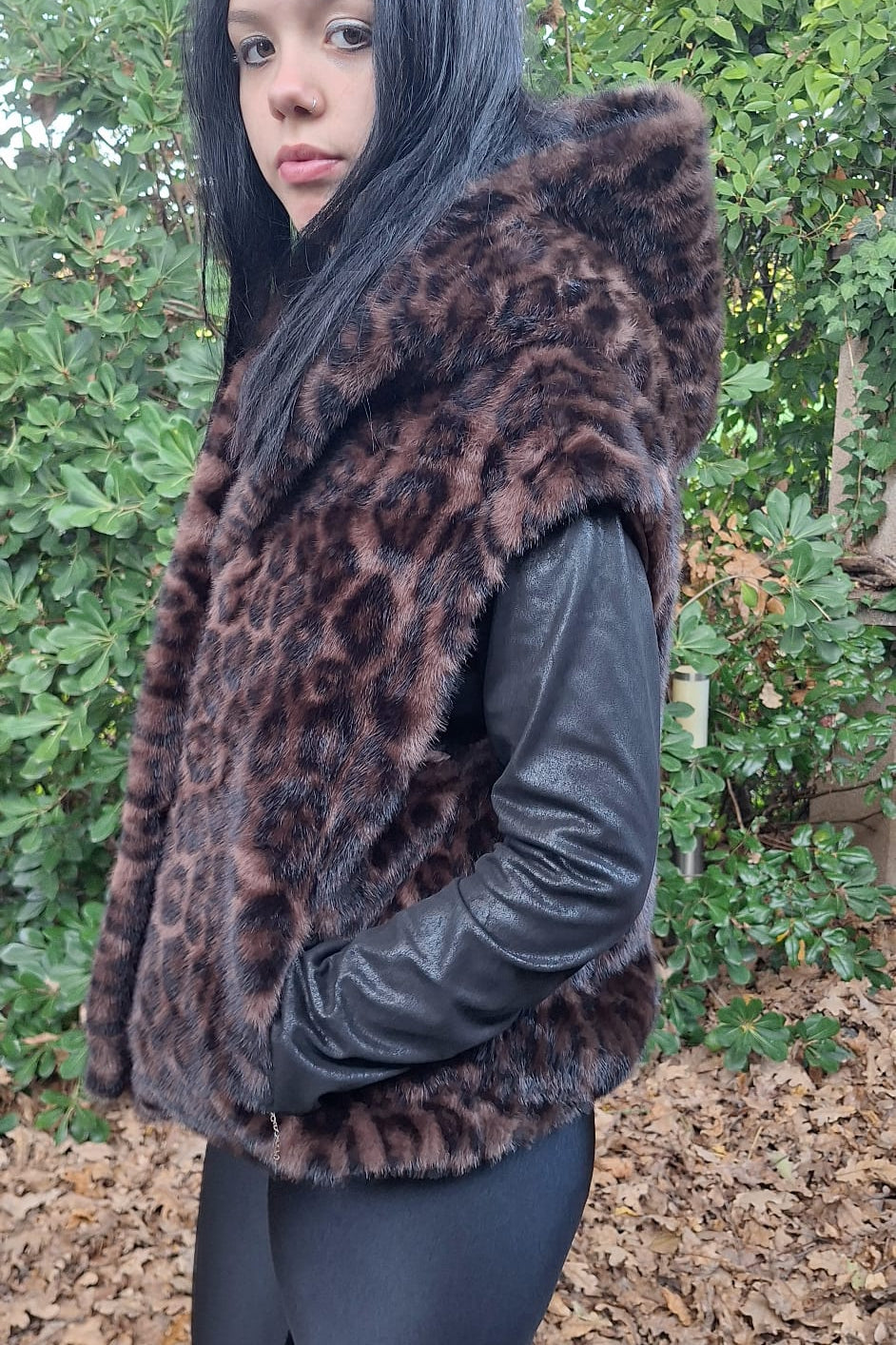 GILET ECOPELLICCIA CAPPUCCIO MACULATO