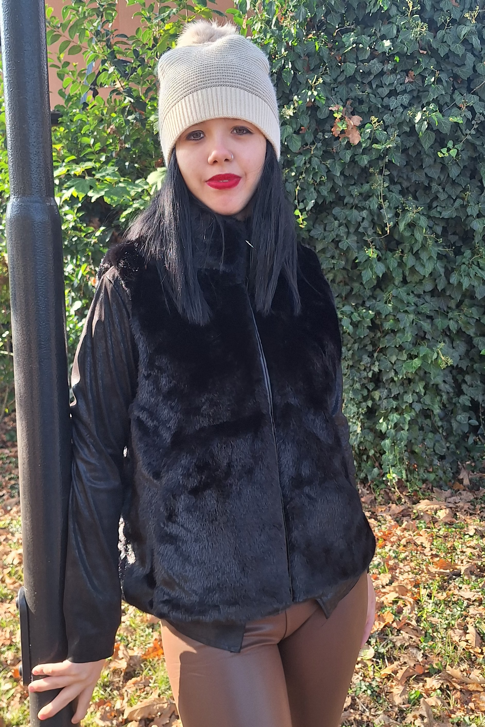 GILET ECOPELLICCIA ZIP NERO E MARRONE