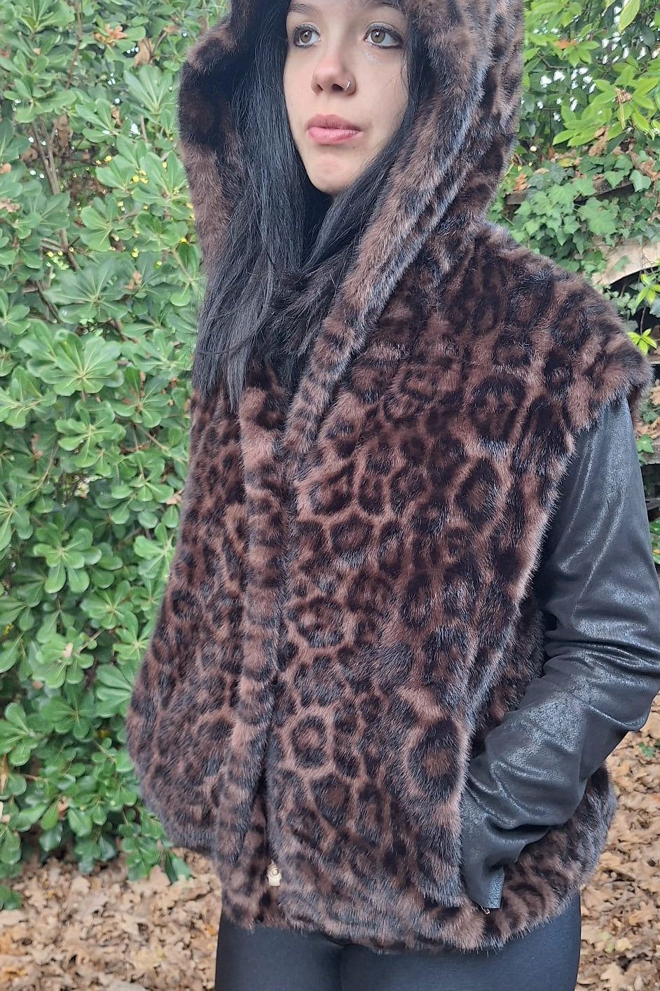 GILET ECOPELLICCIA CAPPUCCIO MACULATO