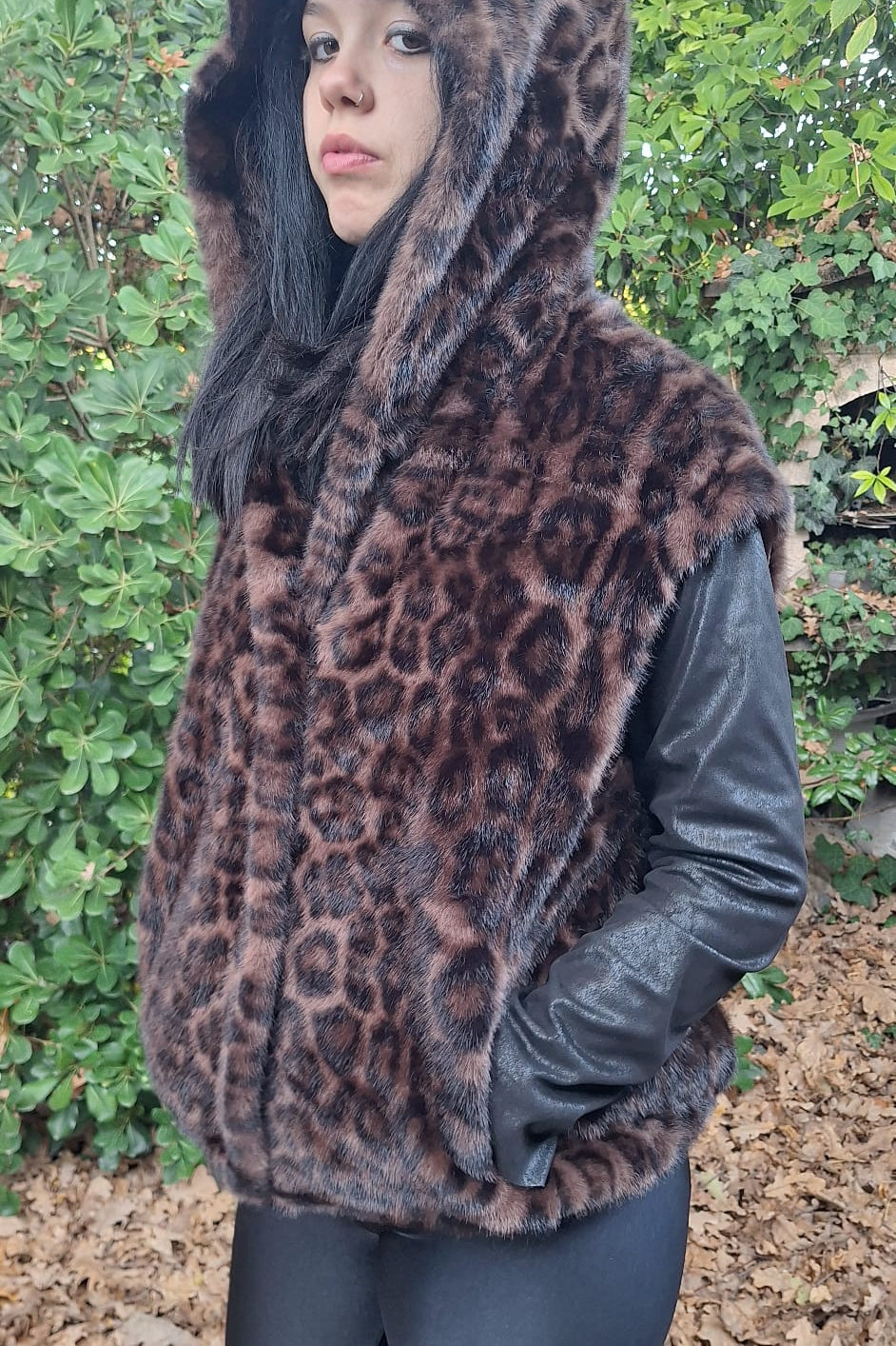 GILET ECOPELLICCIA CAPPUCCIO MACULATO