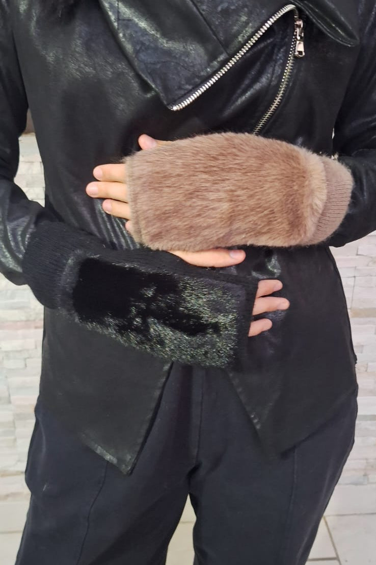 GUANTO LANA CON ECOPELLICCIA SENZA DITA