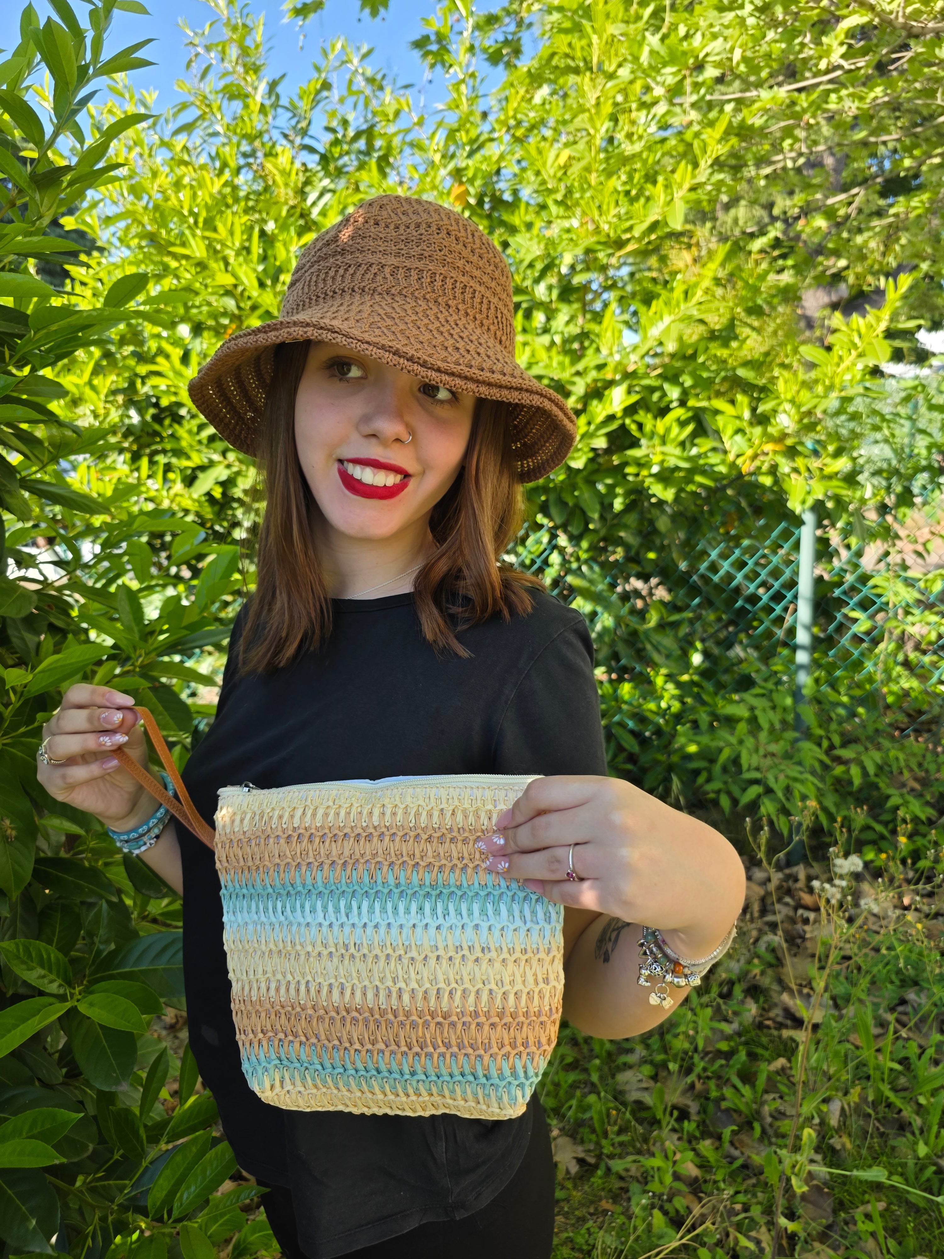 POCHETTE RAFFIA RIGHE