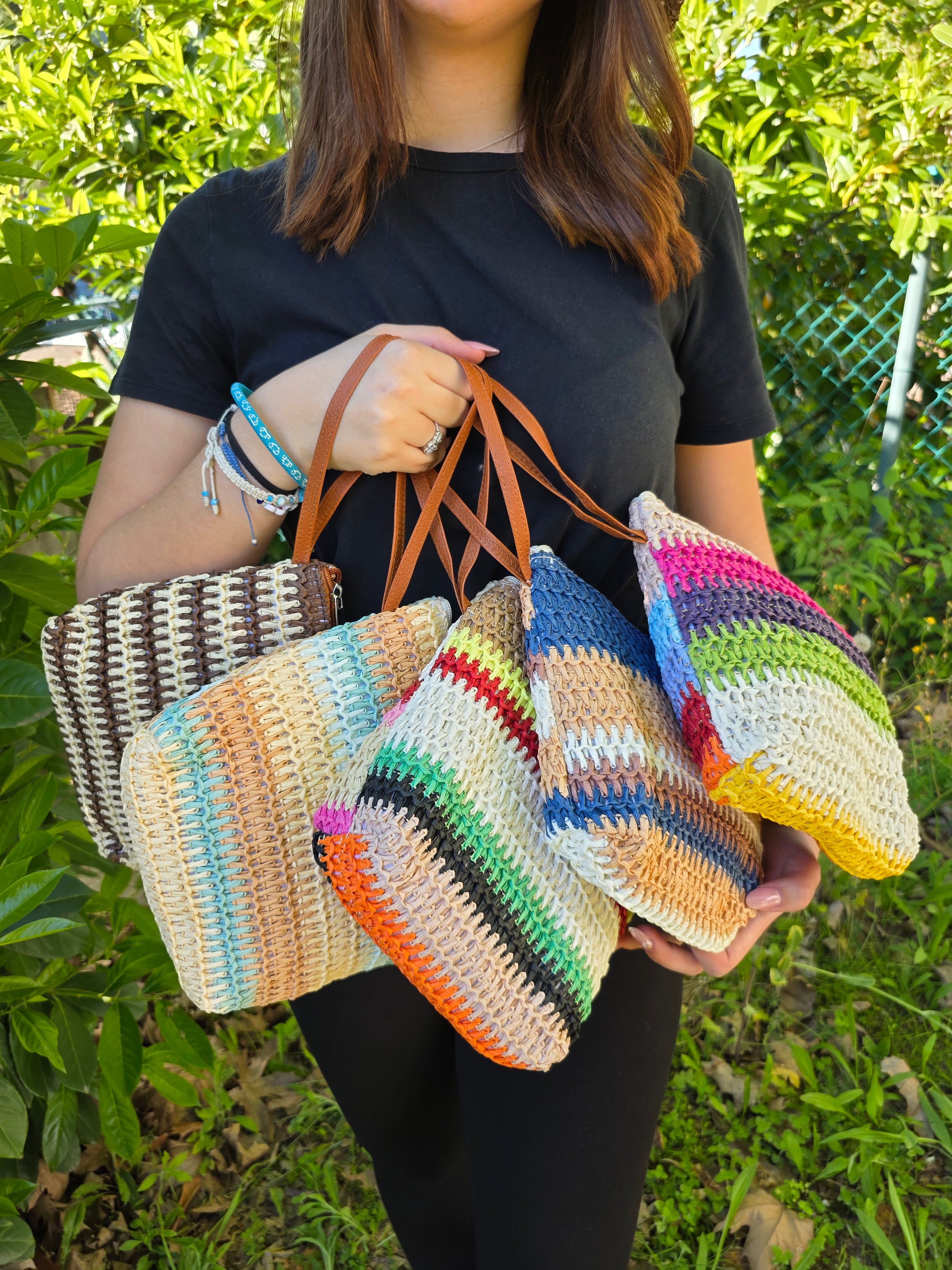 POCHETTE RAFFIA RIGHE