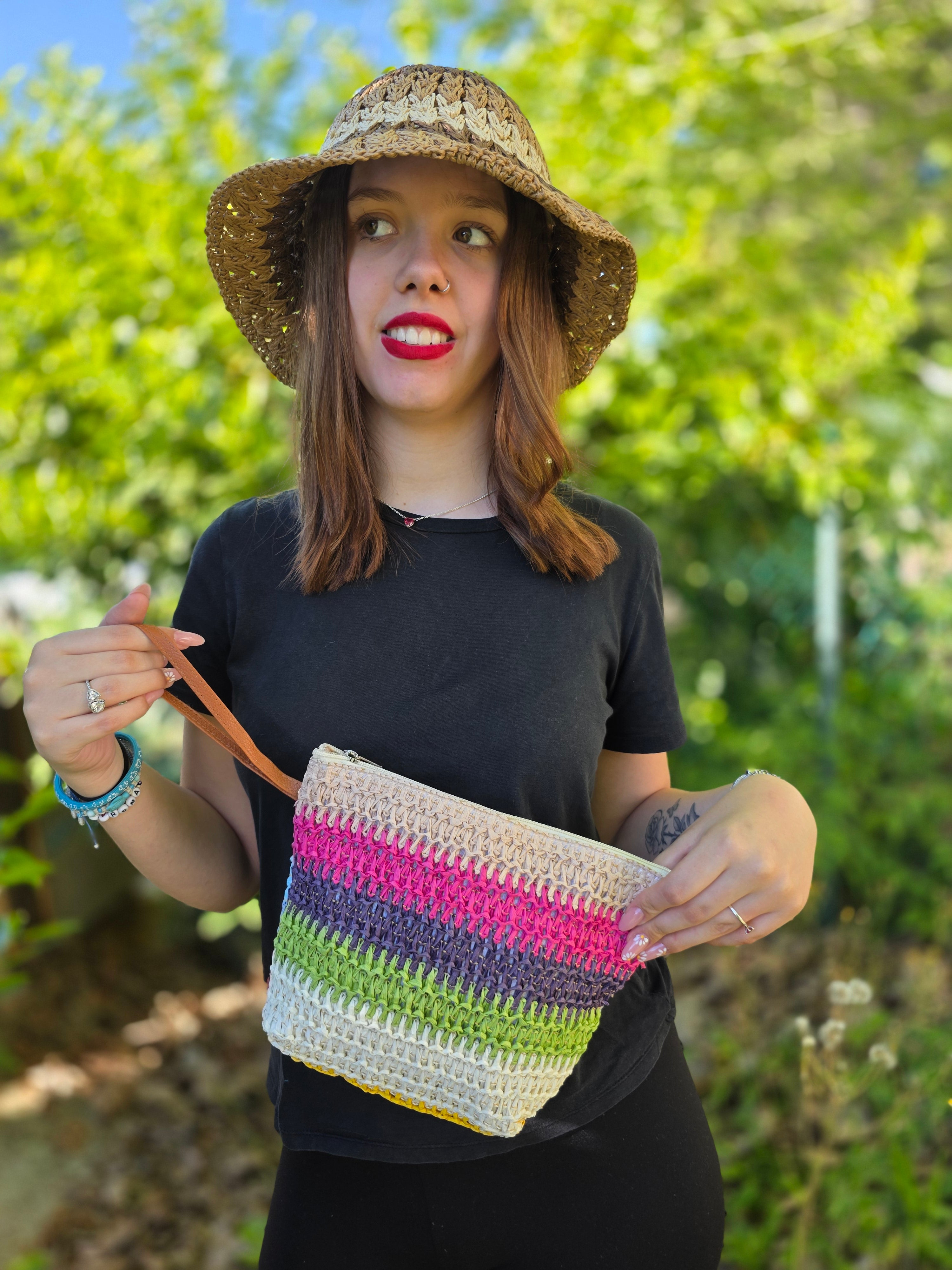 POCHETTE RAFFIA MULTICOLOR LACCIO