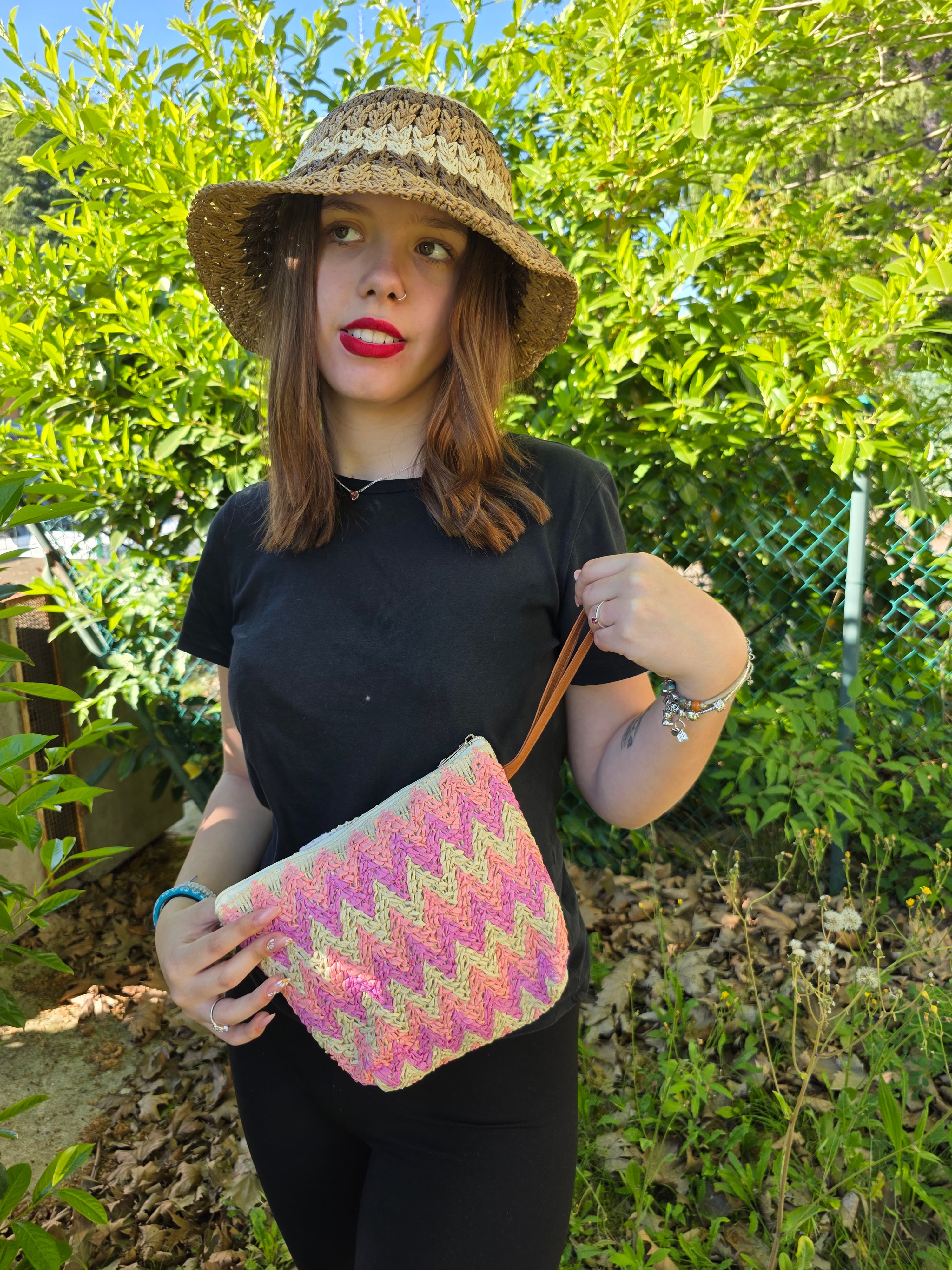 POCHETTE RAFFIA ZIG ZAG LACCIO