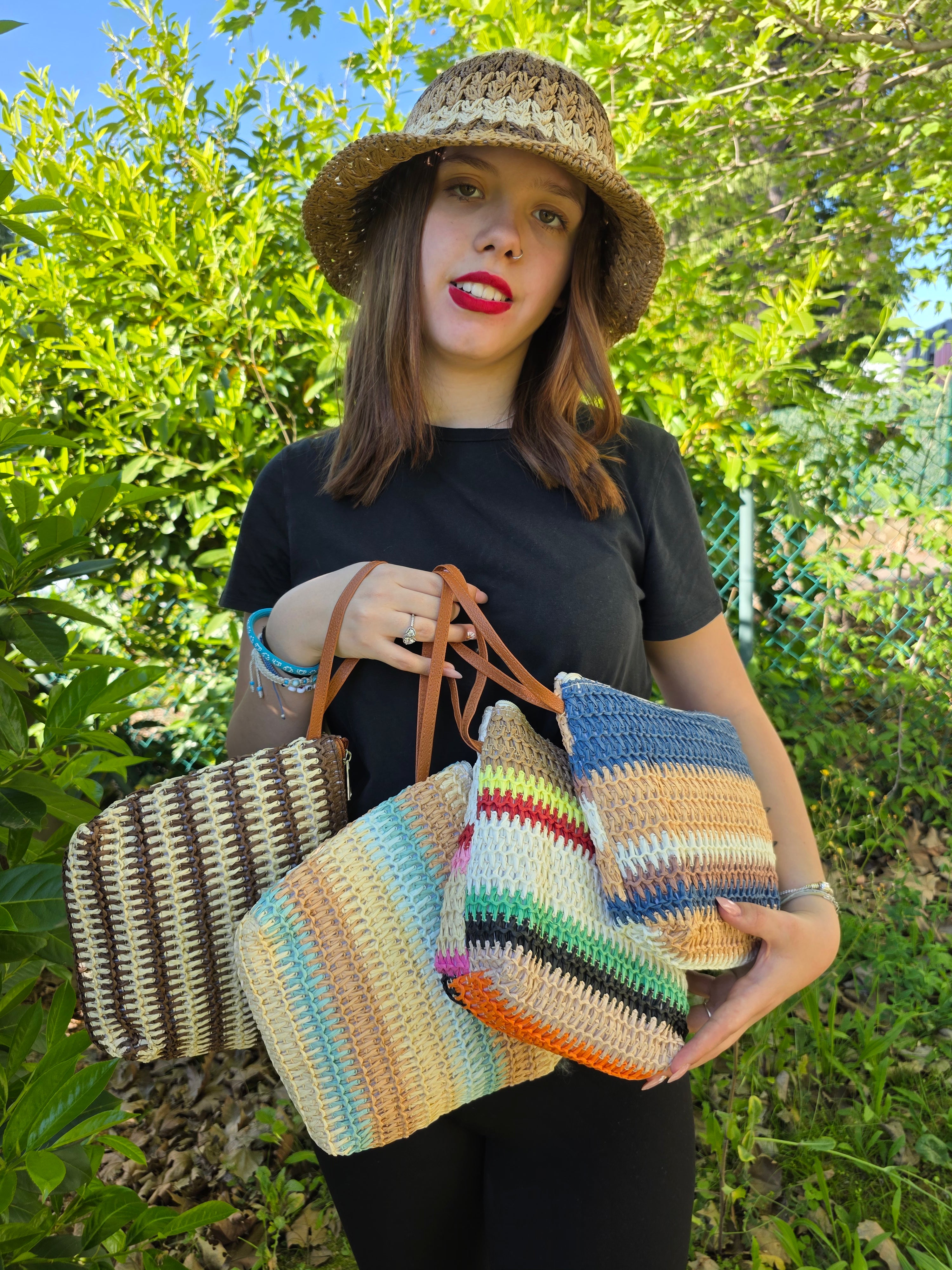 POCHETTE RAFFIA RIGHE