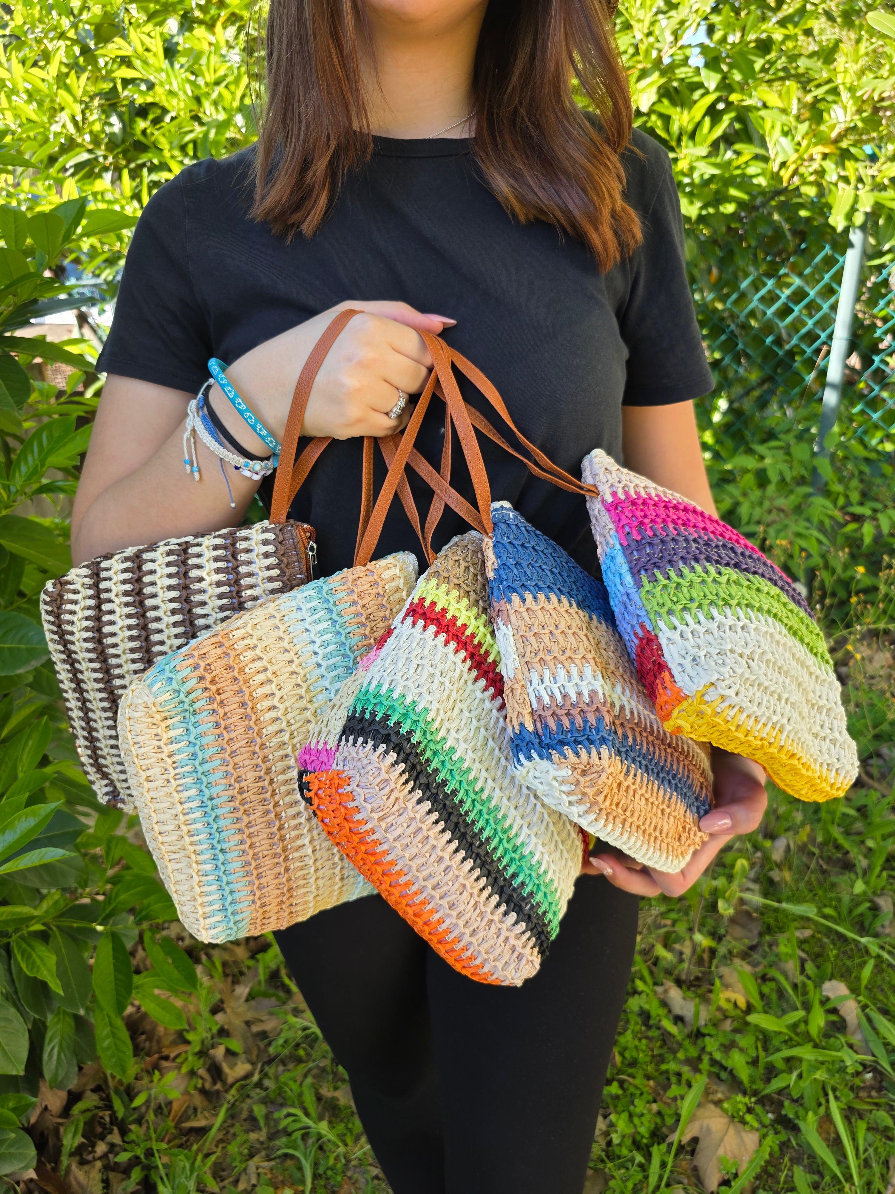 POCHETTE RAFFIA MULTICOLOR LACCIO
