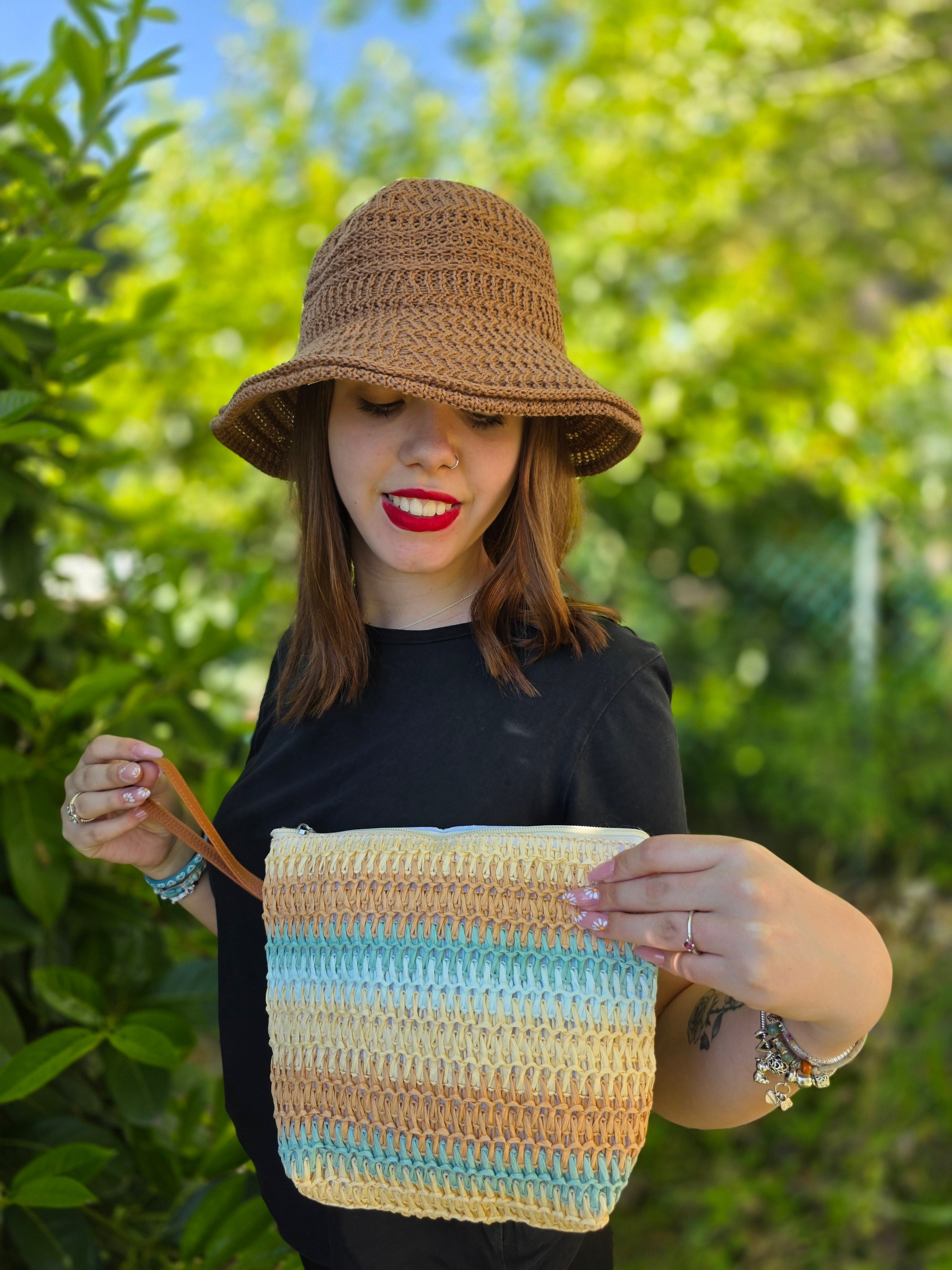 POCHETTE RAFFIA MULTICOLOR LACCIO