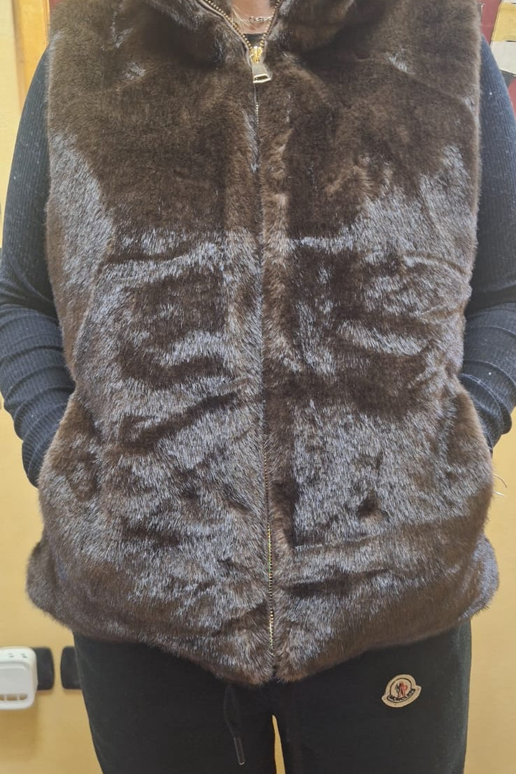 GILET ECOPELLICCIA ZIP NERO E MARRONE