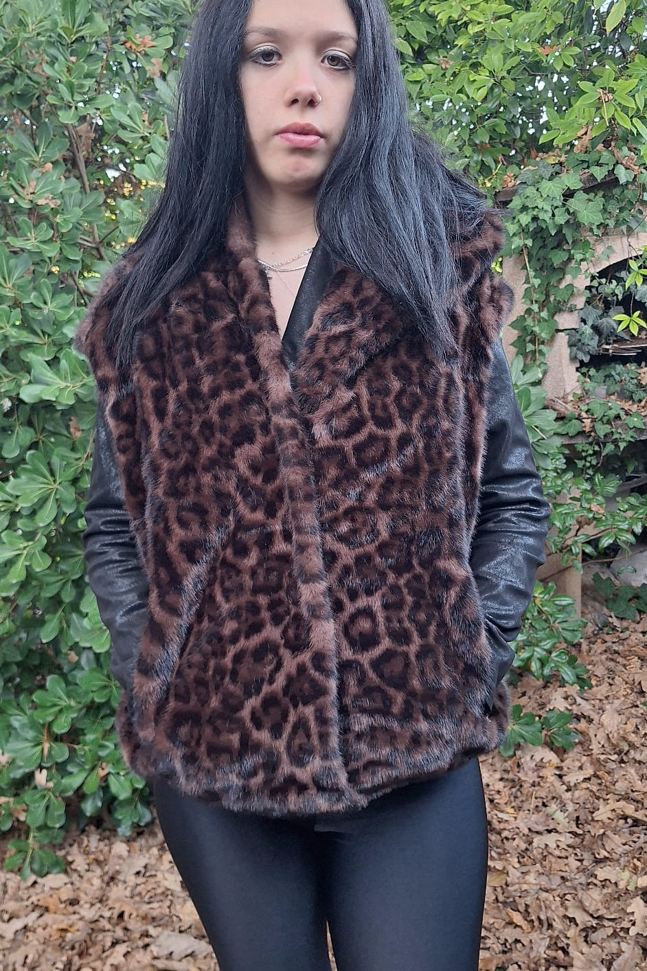 GILET ECOPELLICCIA CAPPUCCIO MACULATO