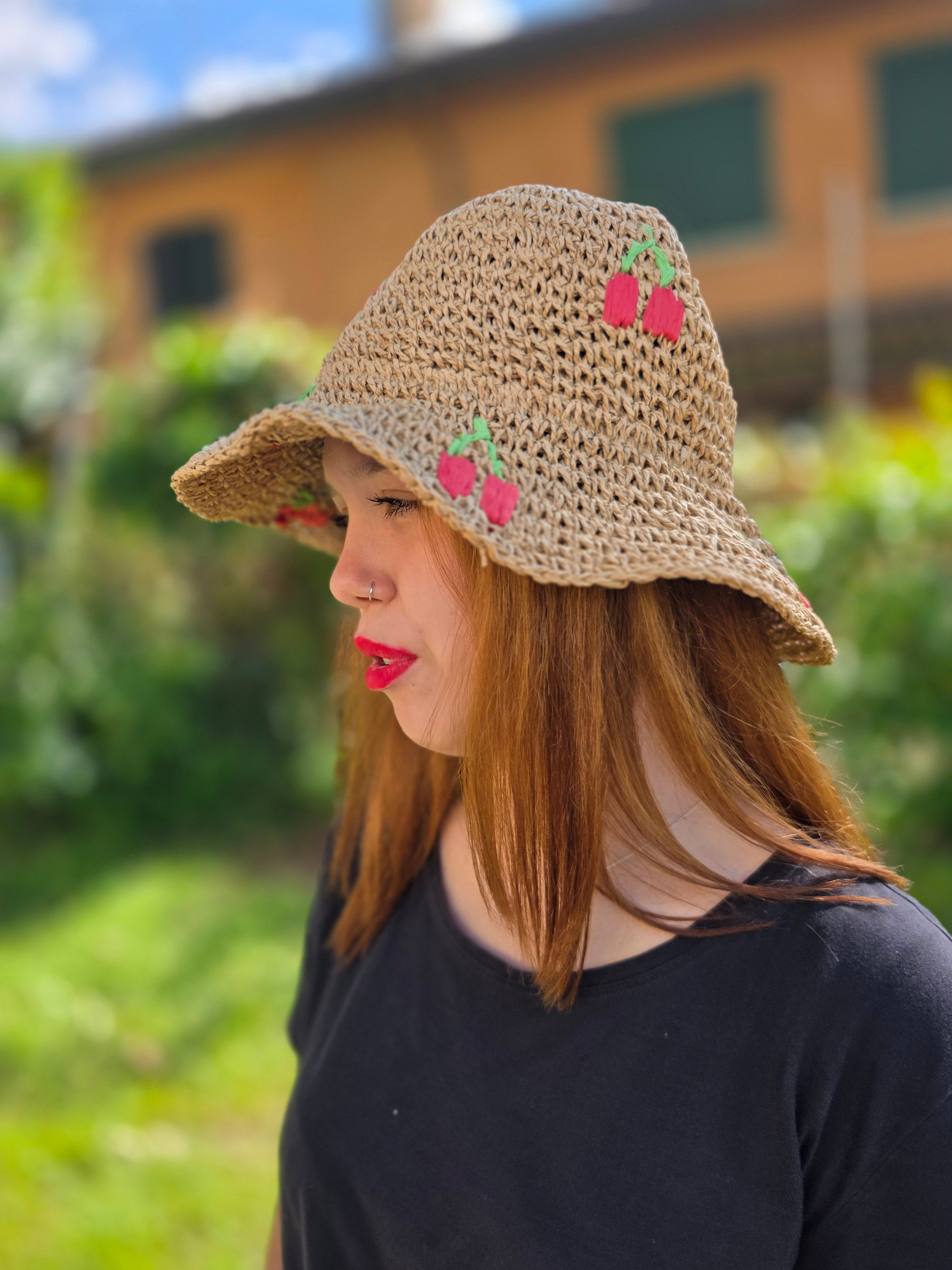 CAPPELLO RAFFIA CILIEGE