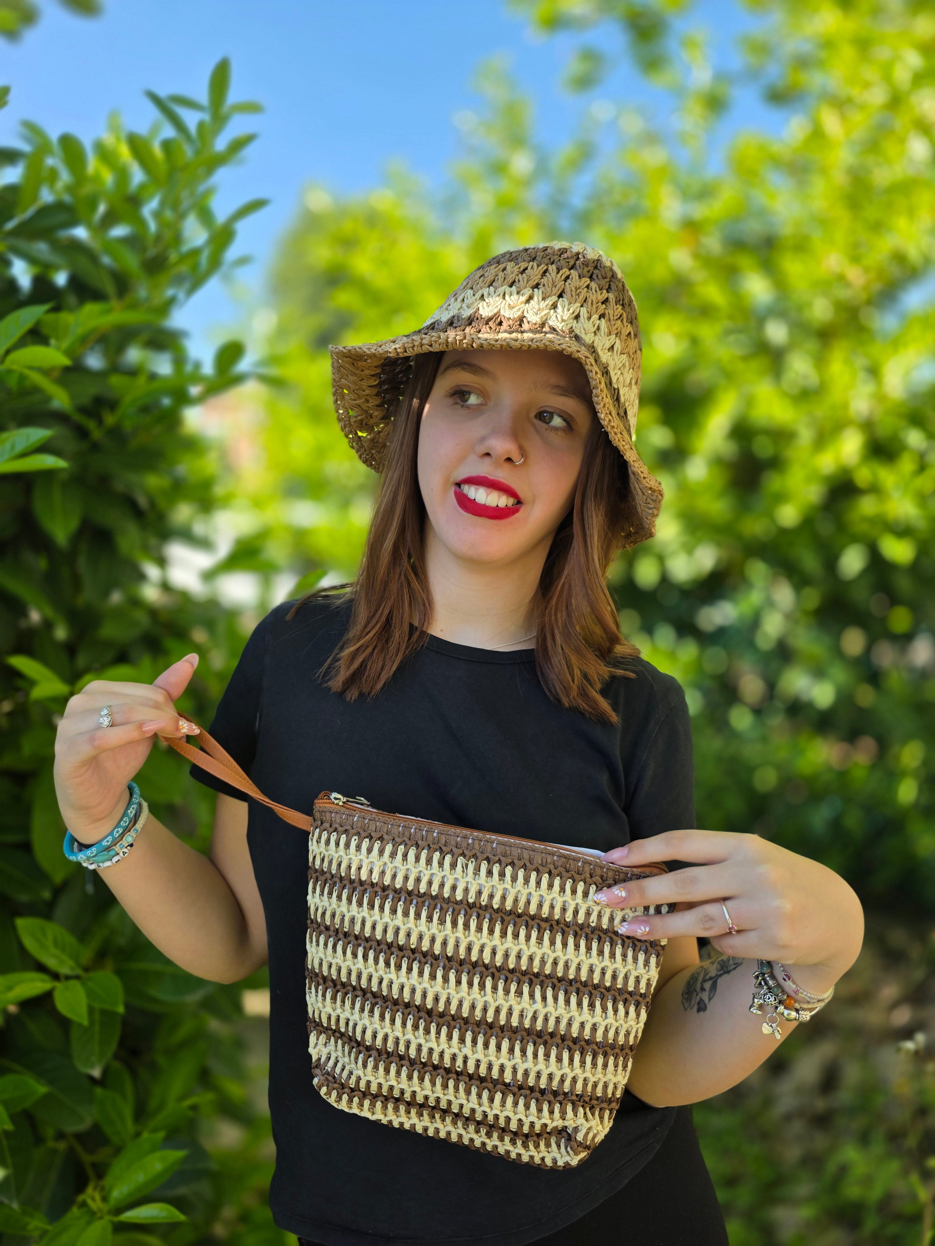 POCHETTE RAFFIA RIGHE