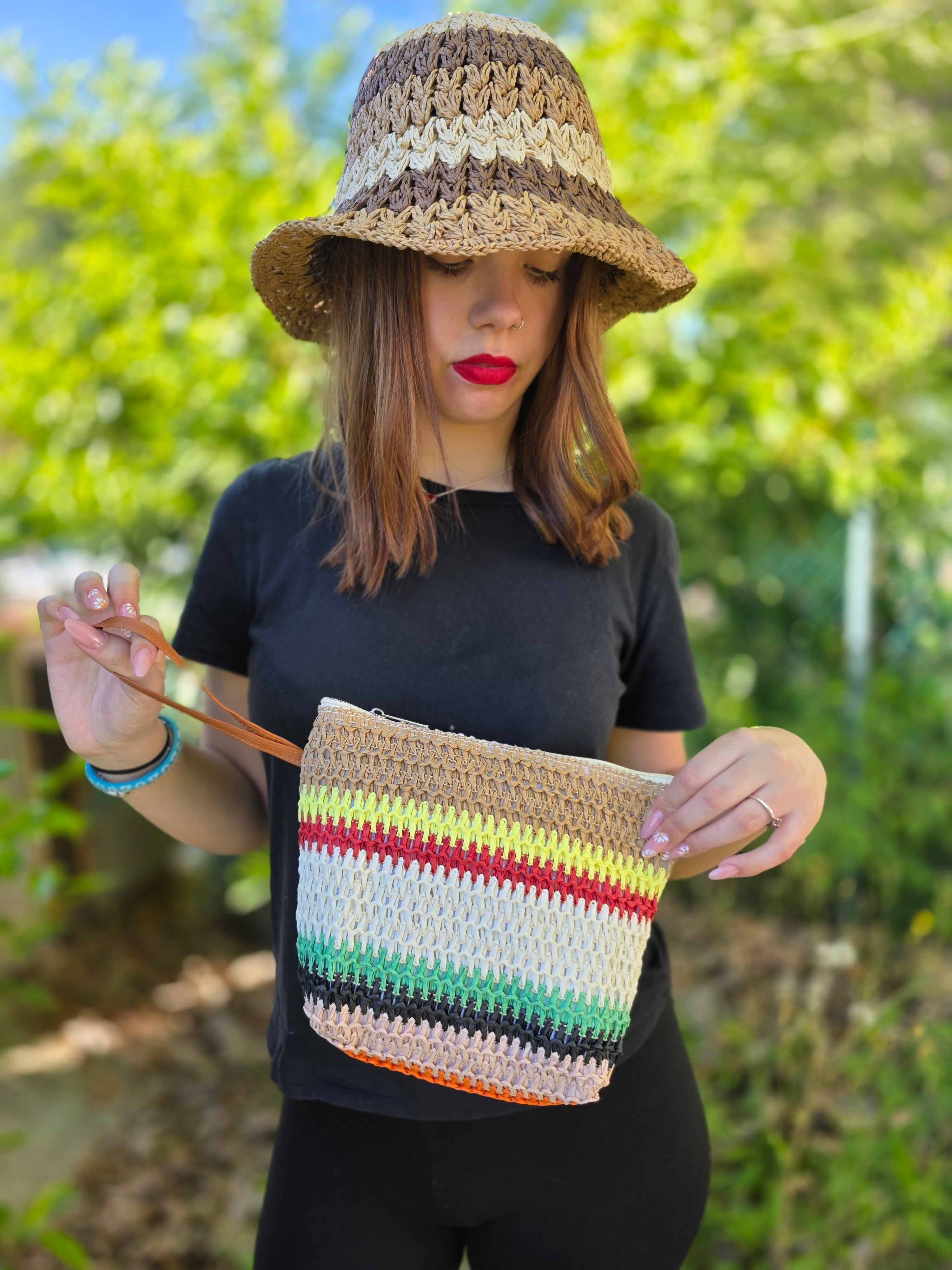 POCHETTE RAFFIA MULTICOLOR LACCIO