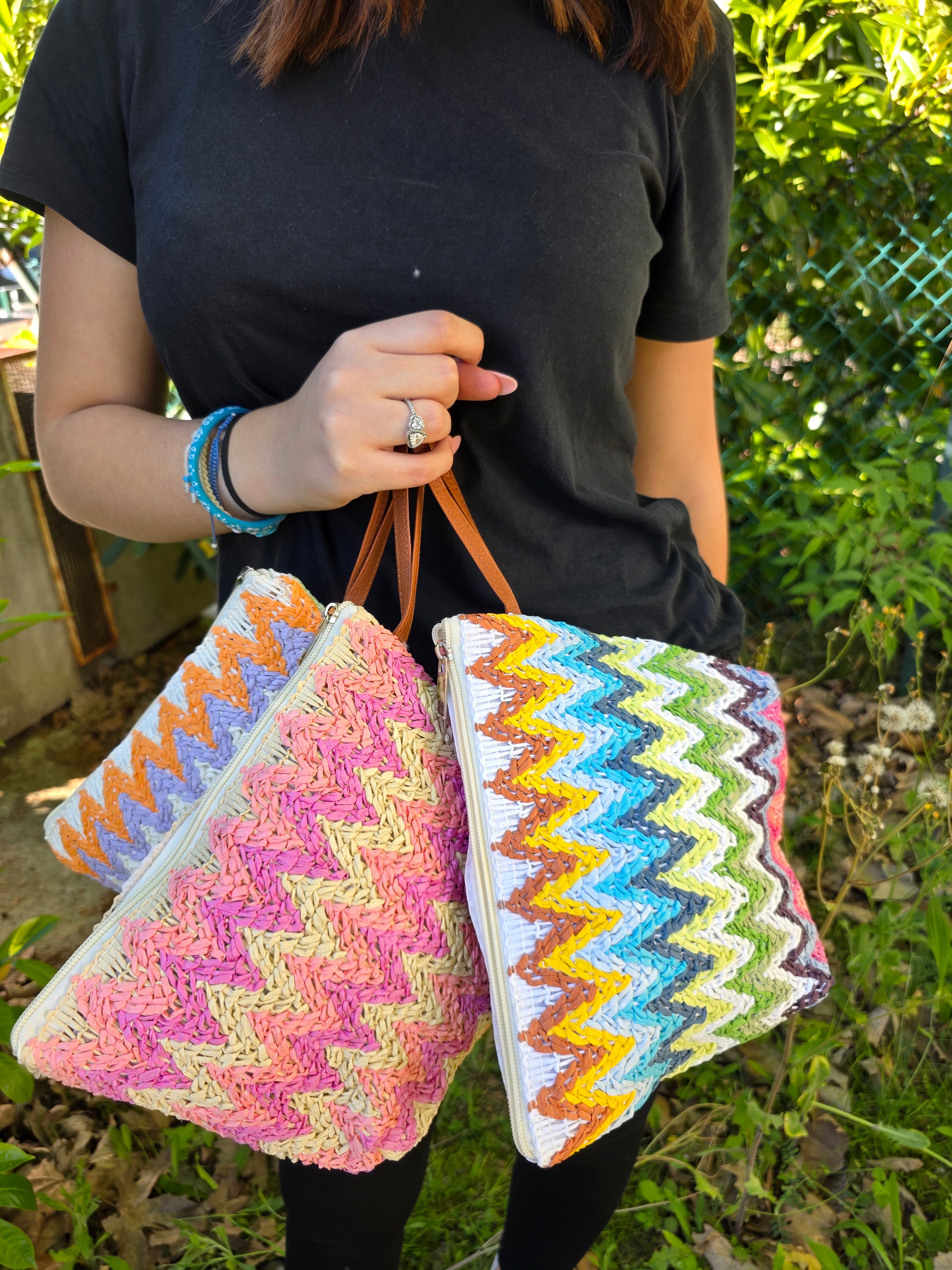 POCHETTE RAFFIA ZIG ZAG LACCIO
