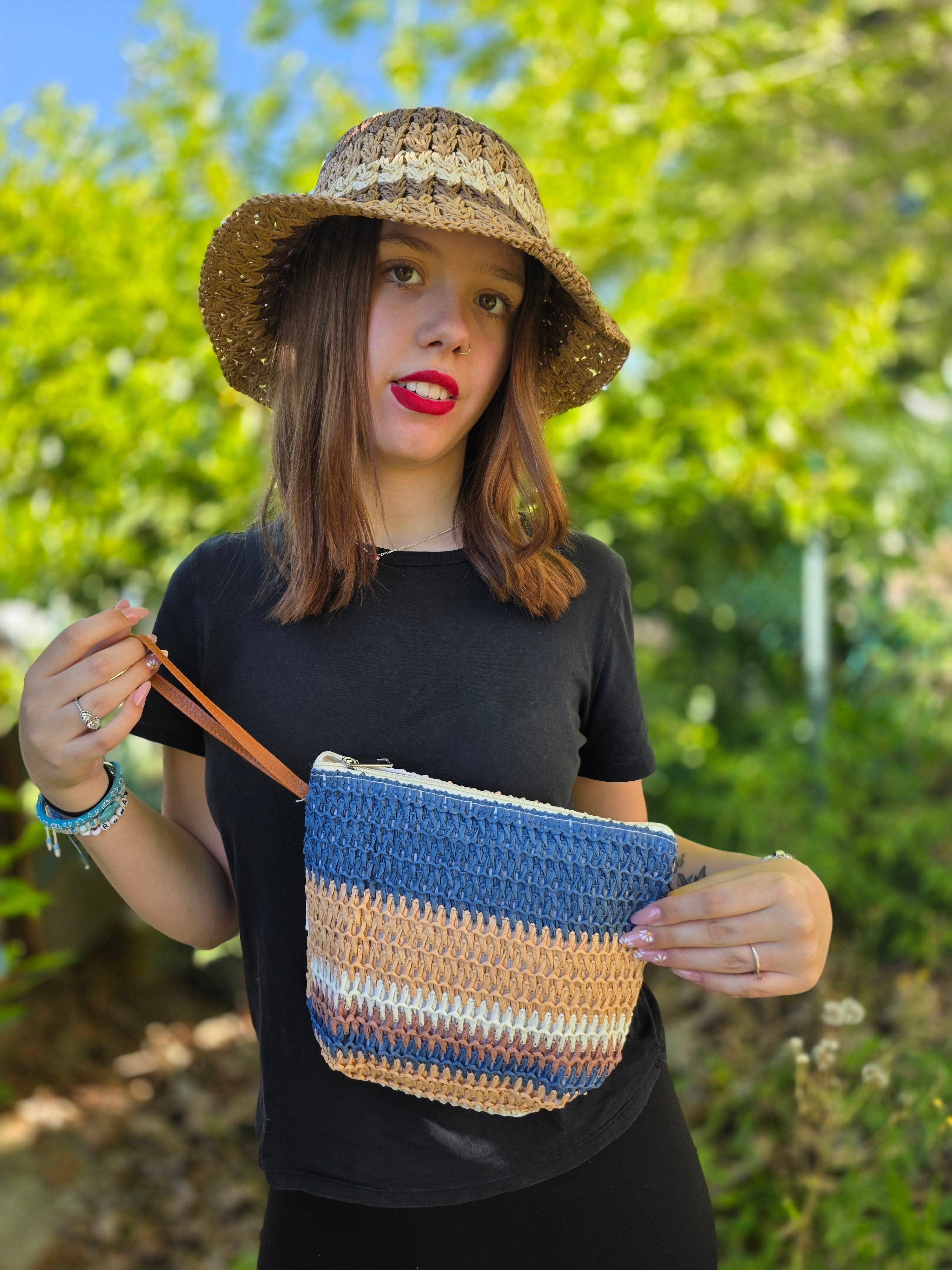 POCHETTE RAFFIA MULTICOLOR LACCIO