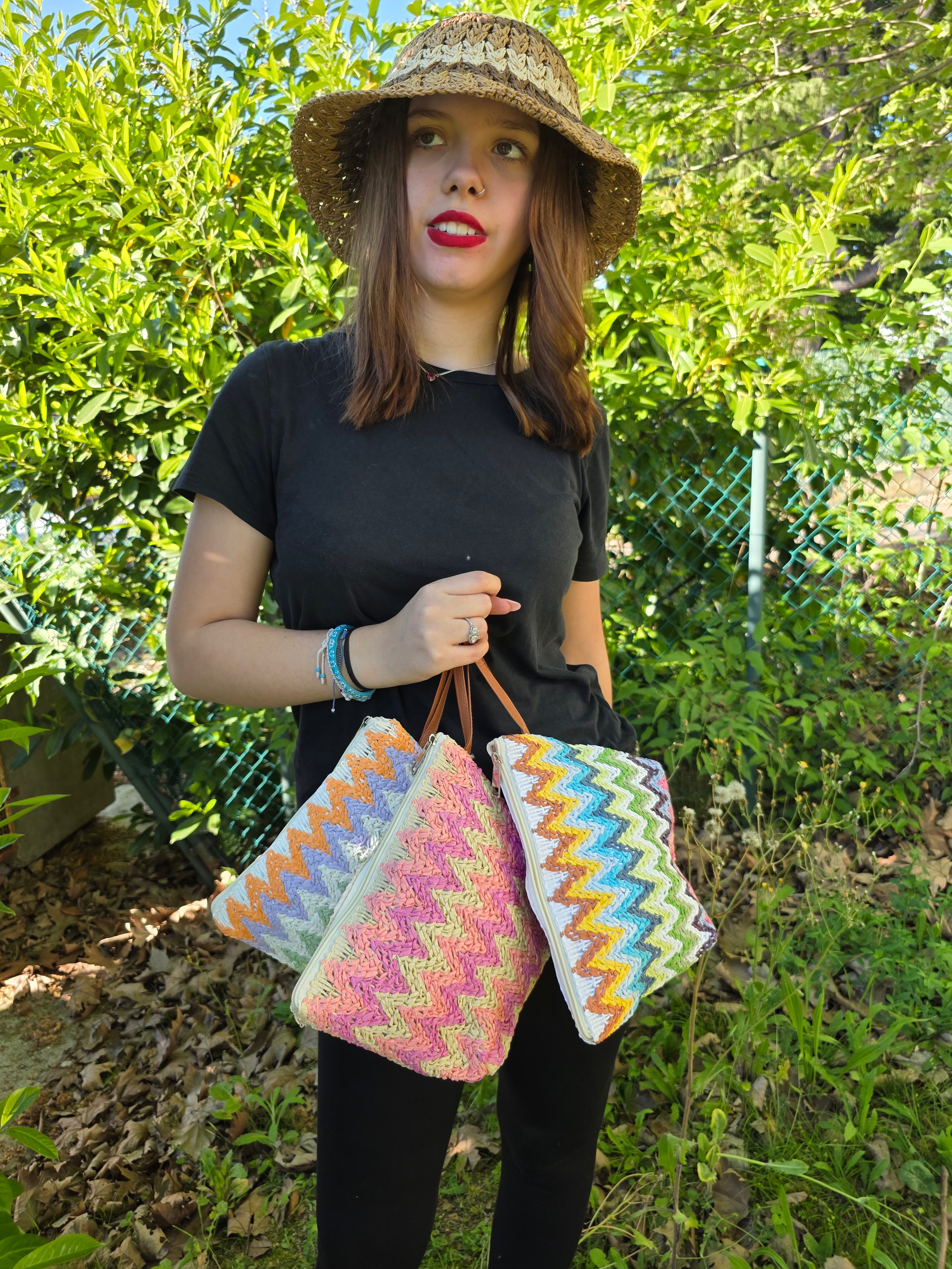 POCHETTE RAFFIA ZIG ZAG LACCIO